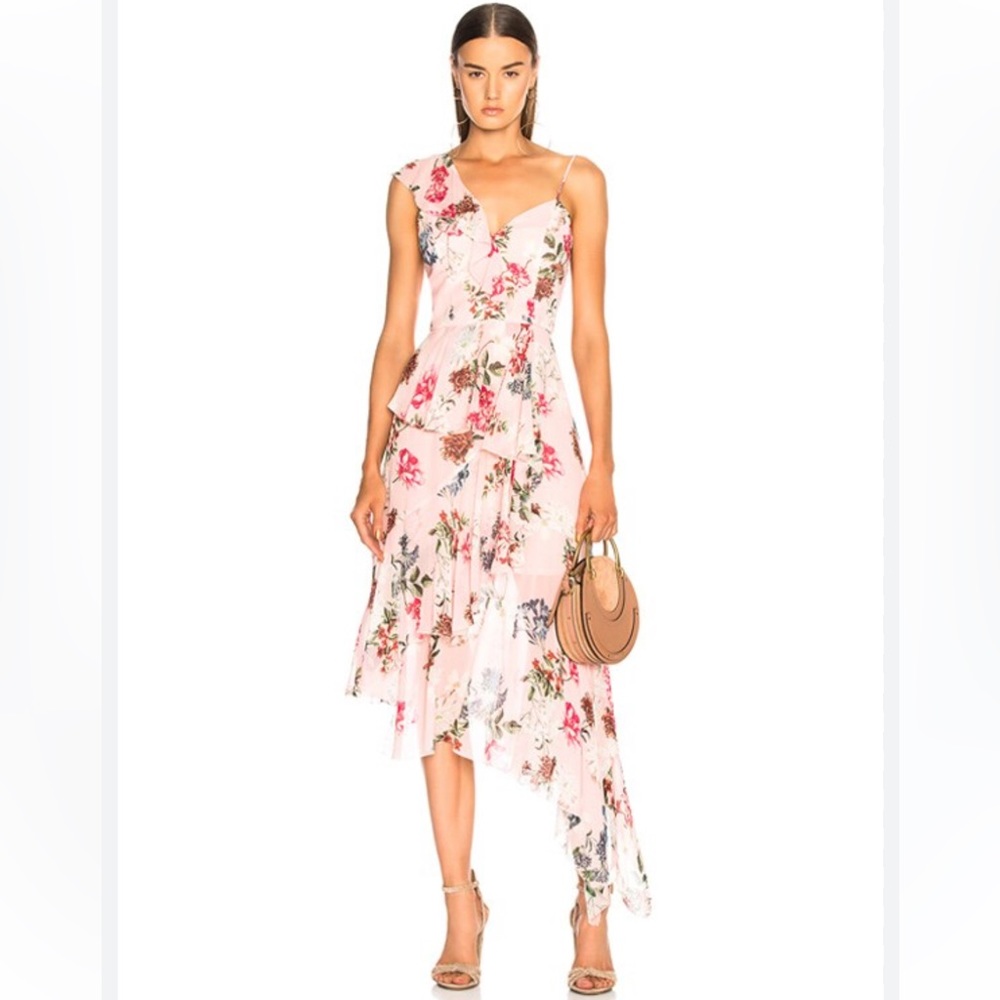 Nicholas One Shoulder Asymmetrical Floral Frill Dress Lilac Small NWT
